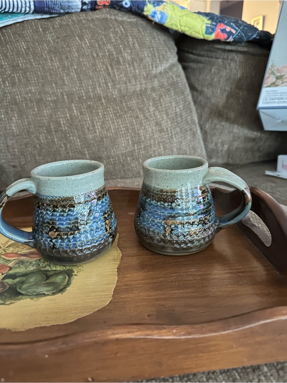 Dragon Scale Handmade Blue & Green Ceramic Coffee Mugs - Set of 2